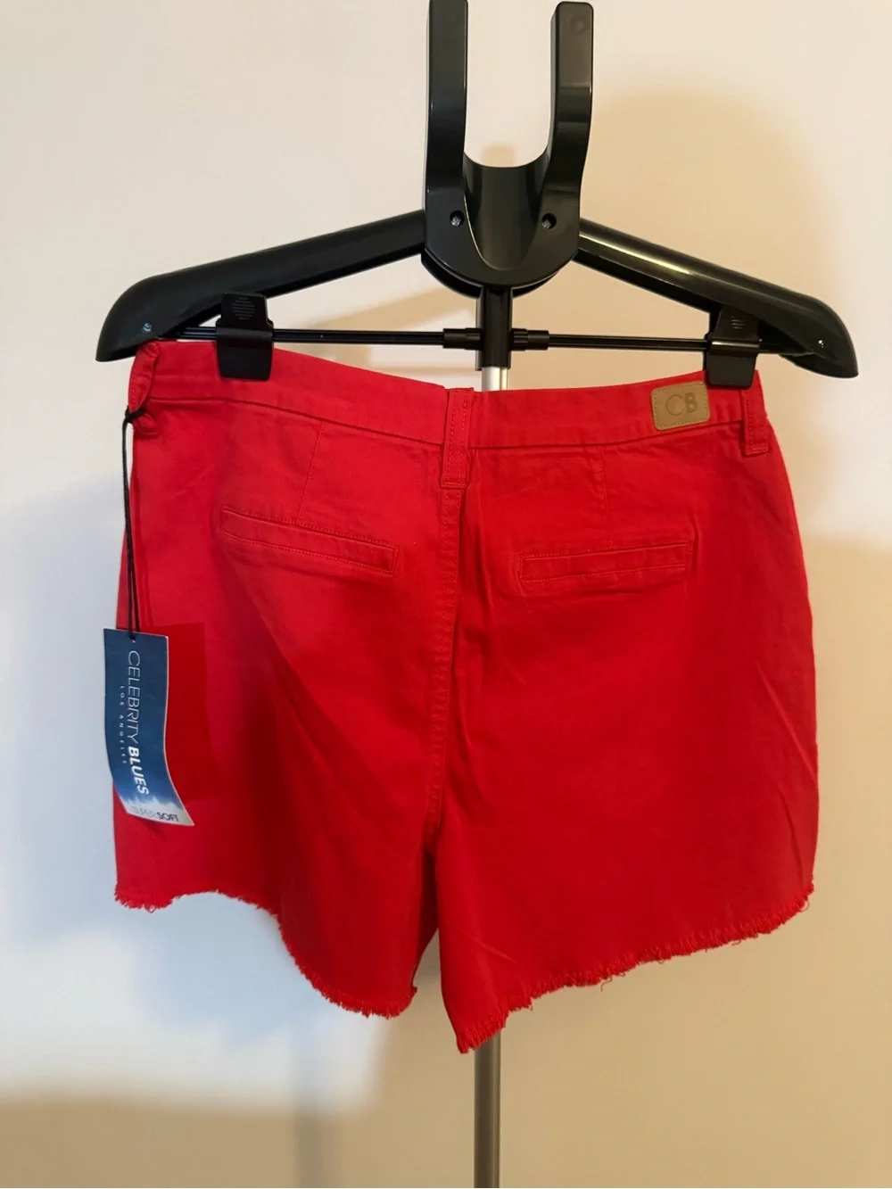 Celebrity Blue Bright Red High-Waist Frayed Shorts NWT